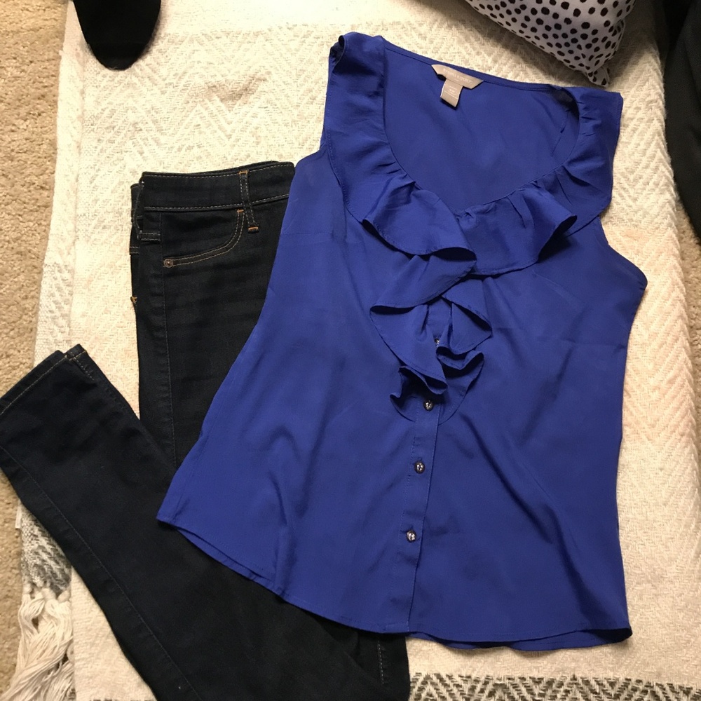 Banana Republic Ruffle Front Blue Tank - Sz XS